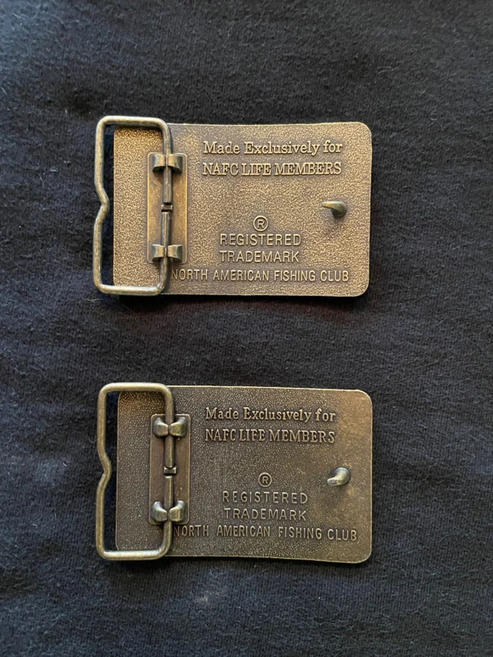 Set of 2 - Vintage North American Fishing Club Brass Belt Buckles
